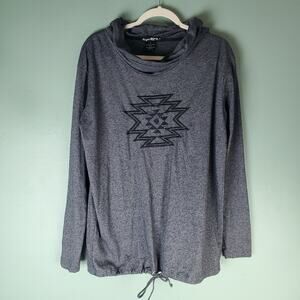 Cowgirl Tuff Co. Womens Charcoal Cowl Neck Pullover Graphic Hoodie Size Medium